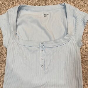 Urban Outfitters Sky Blue Ribbed Short Sleeve Top
